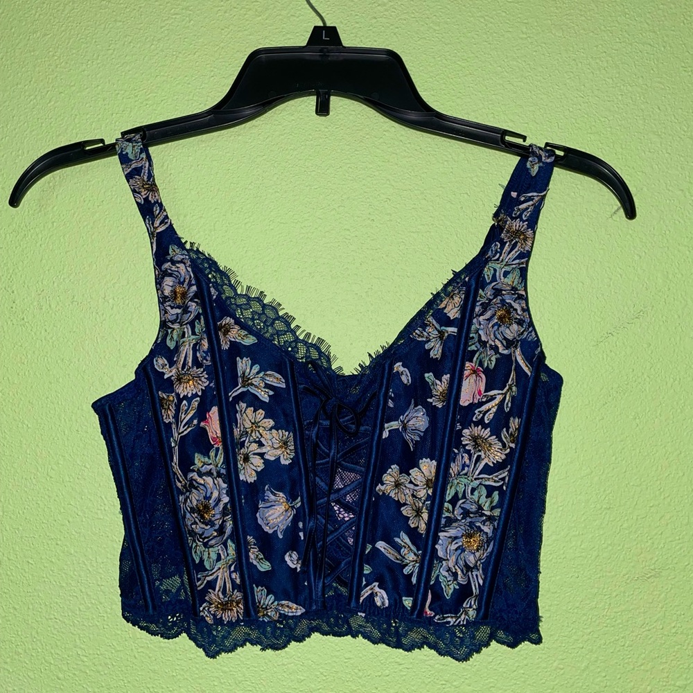 Victoria Secret Unlined Embroidered Lace-up Bra Top